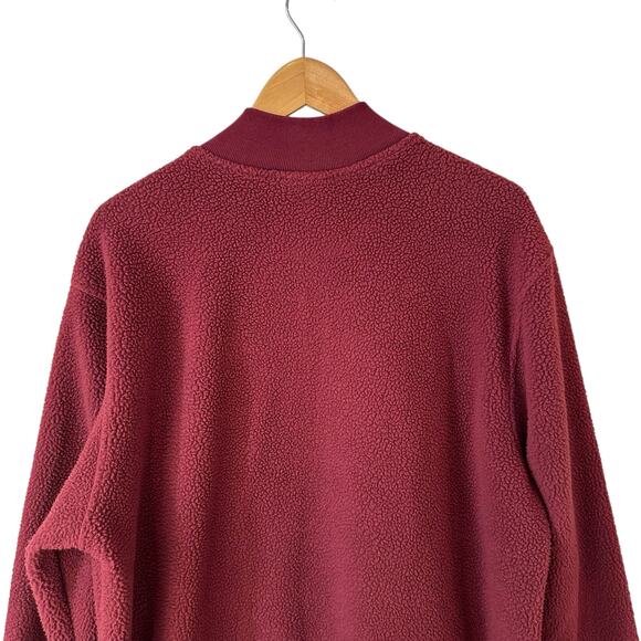 CHAMPION Men Full Zip Letterman Varsity Sherpa Bomber Jacket Burgundy Streetwear - Picture 7 of 13